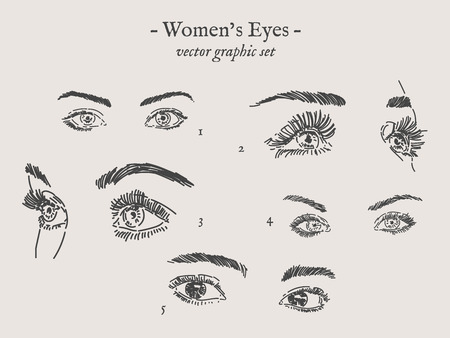 Set of hand drawn women's eyes illustration.のイラスト素材