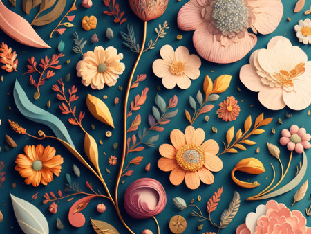 Flowers and leaves. Floral background. 3d illustration.の素材