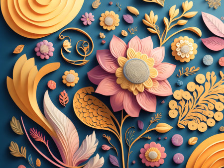 Beautiful floral background with flower and leaves. 3d illustration.の素材