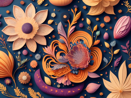 Abstract floral background with flowers and leaves. 3D vector illustration.の素材