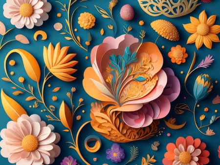 3d paper cut flowers. Floral background. Vector illustration.の素材