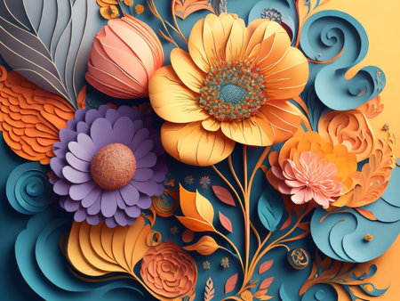 3D illustration, 3D renderingrative background with floral ornamentの素材
