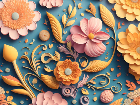 Floral pattern with flowers and leaves. 3d vector illustration.の素材