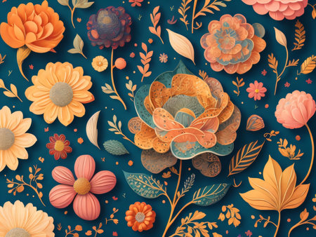 Vintage floral background with hand drawn flowers and leaves. Vector illustration.の素材