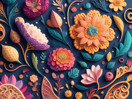 Vintage floral background with flowers, leaves and berries. Vector illustration.の素材