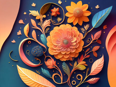 Autumn background with leaves, flowers and butterflies. Vector illustration.の素材