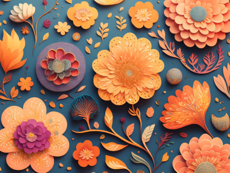 Beautiful floral background with flowers and leaves. 3d illustration.の素材