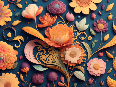 3d render, floral background, 3d illustration, floral patternの素材