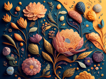 Abstract floral background with flowers and leaves. 3d render illustration.の素材