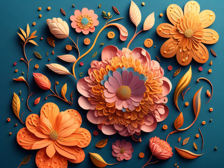 Autumn background with flowers, leaves and berries. Vector illustration.の素材