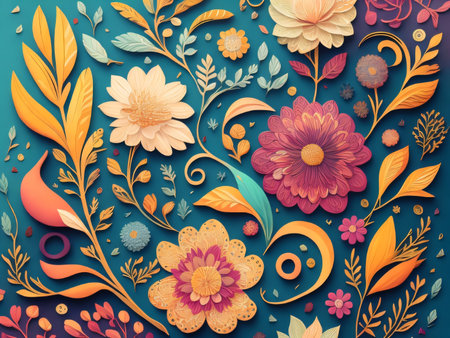 Floral background with flowers and leaves. Vector illustration in retro style.の素材
