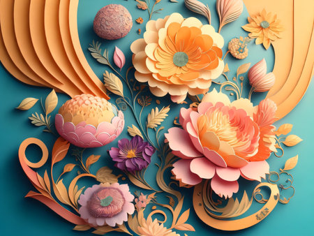 3d render, abstract floral background, 3d illustration, floral designの素材