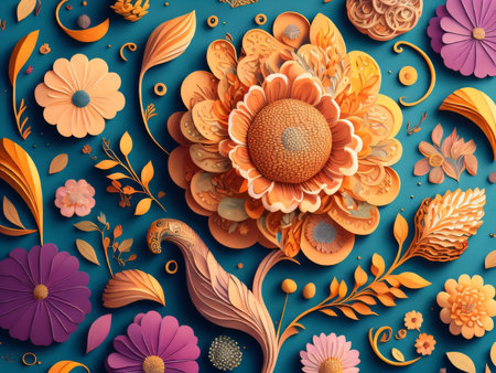 3d rendering, 3d illustration. Floral background with flowersの素材