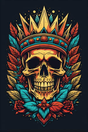 Heraldic coat of arms with skull and crown, vector illustrationの素材