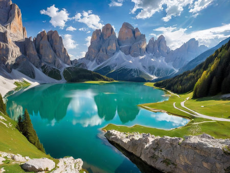 a lake with a mountain in the background marvellous reflection of the sky beautiful reflexionsの素材