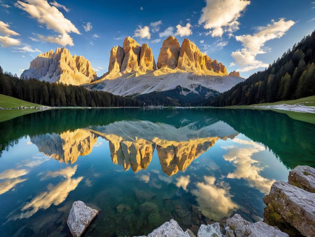 a lake with a mountain in the background marvellous reflection of the sky beautiful reflexionsの素材