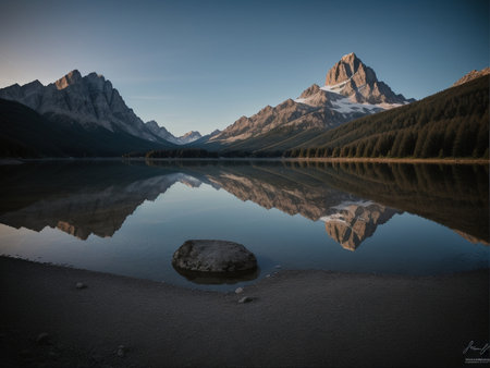 a lake with a mountain in the background marvellous reflection of the sky beautiful reflexionsの素材
