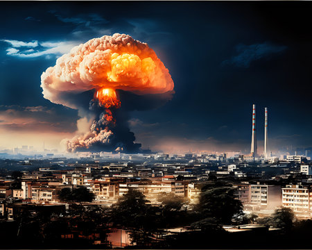 a large cloud of smoke rising over a city, nuclear explosion background, nuclear bomb blast, nuclear background, nuclear explosions paint sky, an atom bomb explosion in mumbai, nuclear bomb explosion isrealの素材