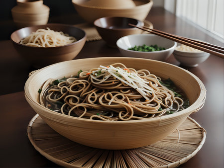 Capture the essence of Soba noodles in a stunning photograph Generative AIの素材