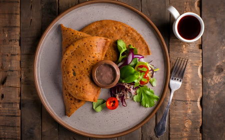 Capture the essence of Injera and Wat in a mouthwatering food photography shotの素材