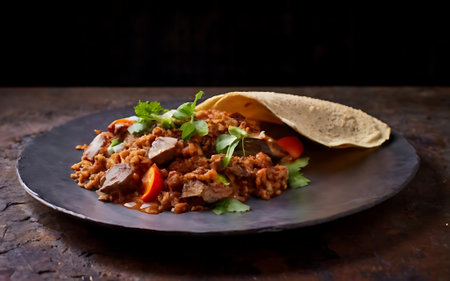 Capture the essence of Injera and Wat in a mouthwatering food photography shotの素材