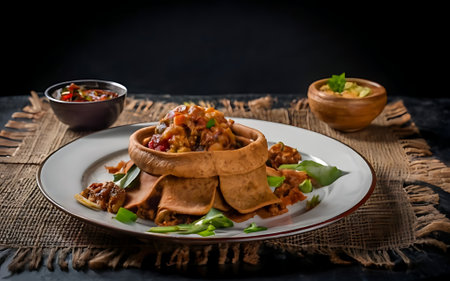 Capture the essence of Injera and Wat in a mouthwatering food photography shotの素材