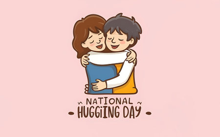 National Hugging Day with clipart typography illustrationの素材