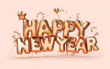 happy new year with clipart typography illustration 3d renderの素材