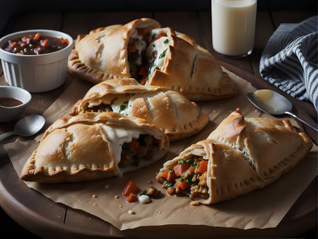 Capture the essence of Cornish Pasty in a mouthwatering food photography shotの素材