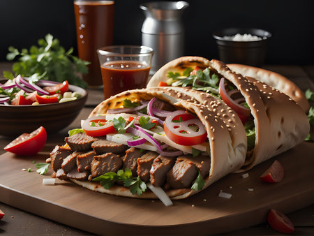 Capture the essence of Doner Kebab in a mouthwatering food photography shotの素材