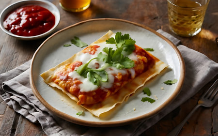 Capture the essence of Enchiladas in a mouthwatering food photography shotの素材