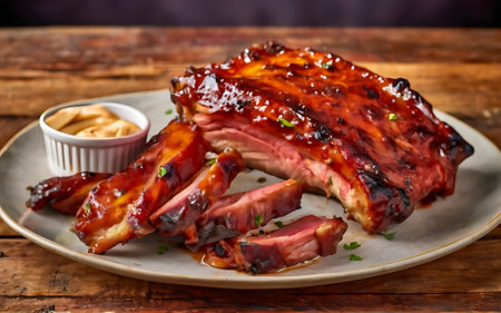Capture the essence of St. Louis-Style Ribs in a mouthwatering food photography shotの素材