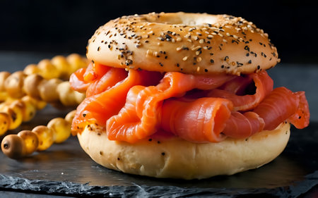 Capture the essence of Bagels and Lox in a mouthwatering food photography shotの素材