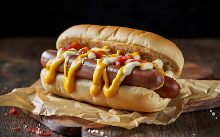 Capture the essence of Chili Cheese Dogs in a mouthwatering food photography shotの素材