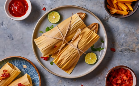Capture the essence of Tamales in a mouthwatering food photography shotの素材