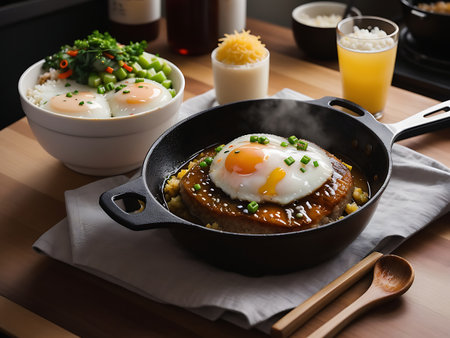 Capture the essence of Loco Moco in a mouthwatering food photography shotの素材