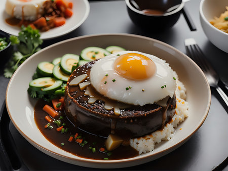 Capture the essence of Loco Moco in a mouthwatering food photography shotの素材