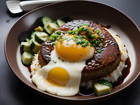Capture the essence of Loco Moco in a mouthwatering food photography shotの素材