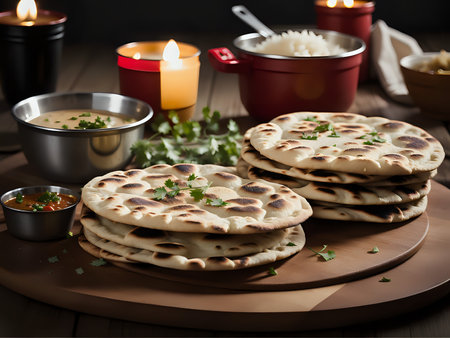 Capture the essence of Naan in a mouthwatering food photography shotの素材