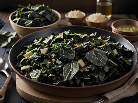 Capture the essence of Collard Greens in a mouthwatering food photography shotの素材