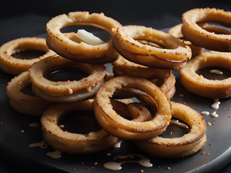 Capture the essence of Onion Rings in a mouthwatering food photography shotの素材