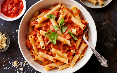 Capture the essence of Baked Ziti in a mouthwatering food photography shotの素材