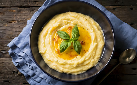 Capture the essence of Polenta in a mouthwatering food photography shotの素材