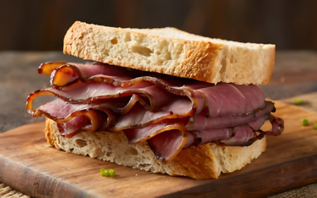 Capture the essence of Pastrami on Rye in a mouthwatering food photography shotの素材