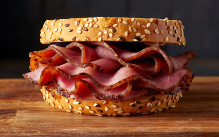 Capture the essence of Pastrami on Rye in a mouthwatering food photography shotの素材