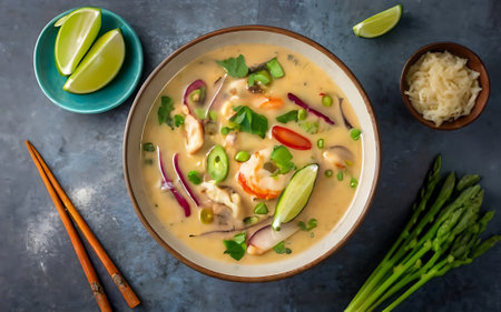 Capture the essence of Tom Kha Gai in a mouthwatering food photography shotの素材