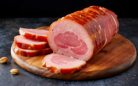 Capture the essence of Peameal Bacon in a mouthwatering food photography shotの素材