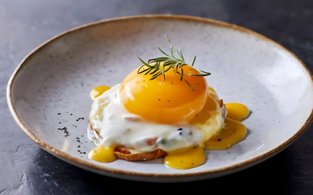 Capture the essence of Hollandaise Sauce in a mouthwatering food photography shotの素材
