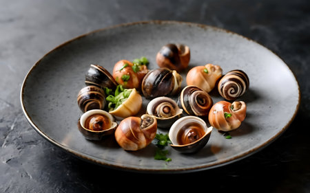 Capture the essence of Escargots in a mouthwatering food photography shotの素材