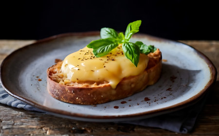 Capture the essence of Welsh Rarebit in a mouthwatering food photography shotの素材